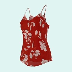 SWEET WANDERER Women's Red White Floral Cami Top S Sleeveless V-Neck